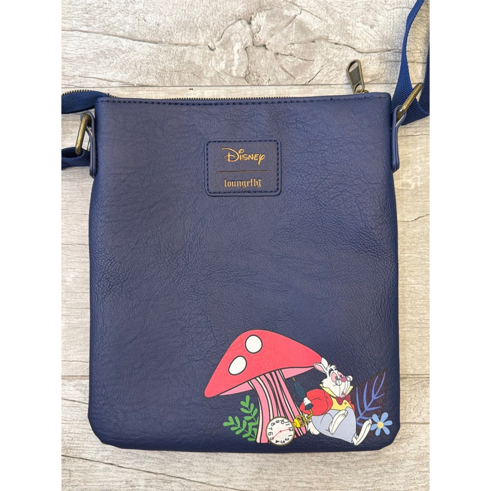 Loungefly Disney Alice in Wonderland Passport Purse Navy Blue White Rabbit Bag